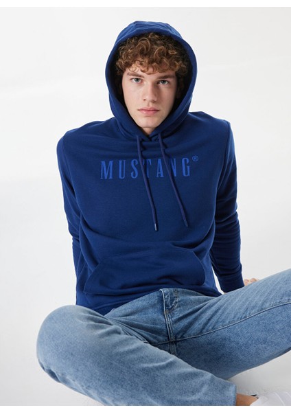 Lacivert Erkek Kapüşon Relaxed Baskılı Sweatshirt M4WM-SWT-1980