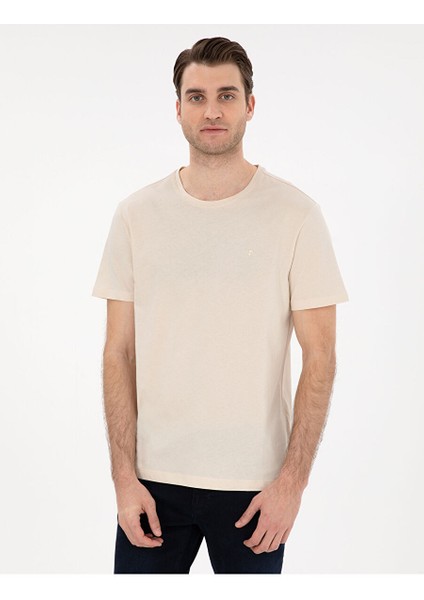 Bej Slim Fit Basic Tişört