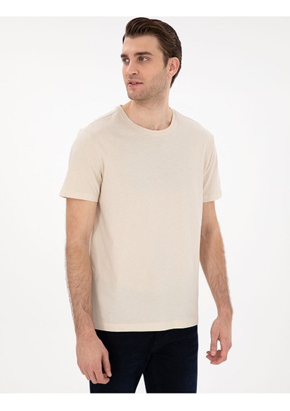 Bej Slim Fit Basic Tişört