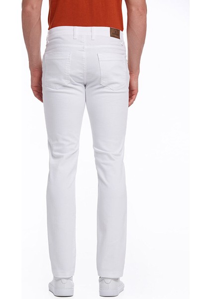 Beyaz Regular Fit Düz Pamuklu 5 Cep Kot Pantolon