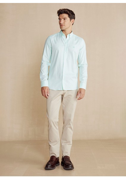 Slim Fit Düğmeli Yaka Mint Erkek Gömlek BBSS24MSH006 modelleri