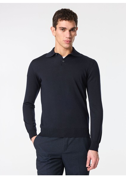 Lacivert Erkek Polo Slim Fit Kazak AU-7004B Jumper Polo