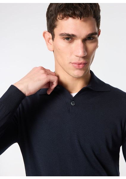 Lacivert Erkek Polo Slim Fit Kazak AU-7004B Jumper Polo modelleri