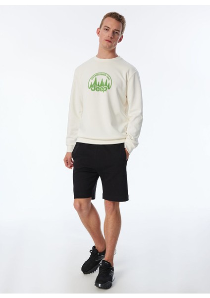 Kırık Beyaz Erkek Bisiklet Yaka Relaxed Baskılı Sweatshirt J4SM-SWT7230 modelleri