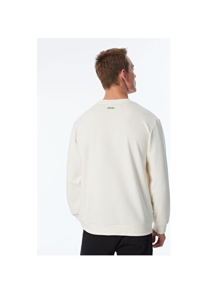 Kırık Beyaz Erkek Bisiklet Yaka Relaxed Baskılı Sweatshirt J4SM-SWT7230