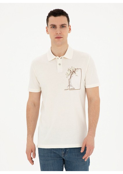 Ekru Erkek Slim Fit Baskılı Polo T-Shirt Arsan
