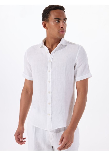Beyaz Erkek Düğmeli Standart Gömlek Mr Short Sleeve