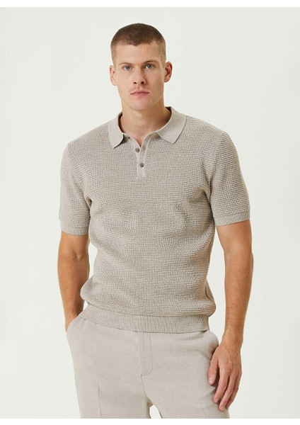 Bej Erkek Polo Slim Fit Düz Kazak Lm-25-29