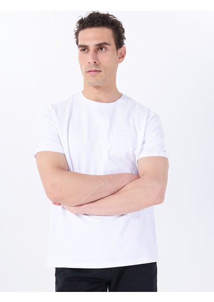 Beyaz Erkek Relaxed Baskılı T-Shirt M5SM-TST1286