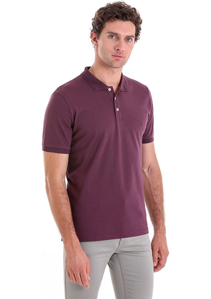 Mor Regular Fit Düz 100% Pamuklu Polo Yaka Tişört