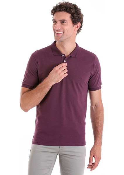 Mor Regular Fit Düz 100% Pamuklu Polo Yaka Tişört