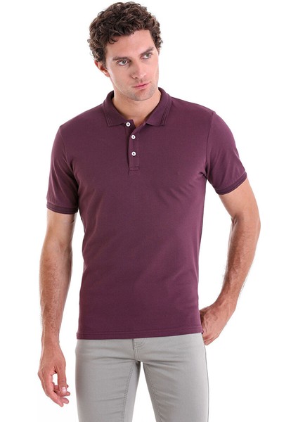 Mor Regular Fit Düz 100% Pamuklu Polo Yaka Tişört