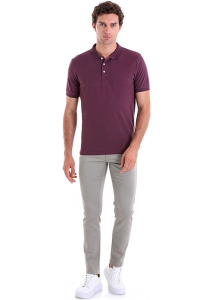 Mor Regular Fit Düz 100% Pamuklu Polo Yaka Tişört