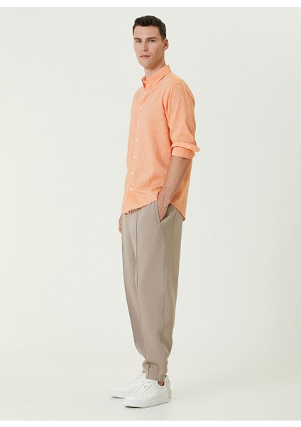 Slim Fit Gömlek Yaka Turuncu Erkek Gömlek 1090733