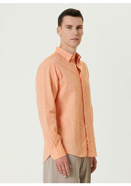 Slim Fit Gömlek Yaka Turuncu Erkek Gömlek 1090733