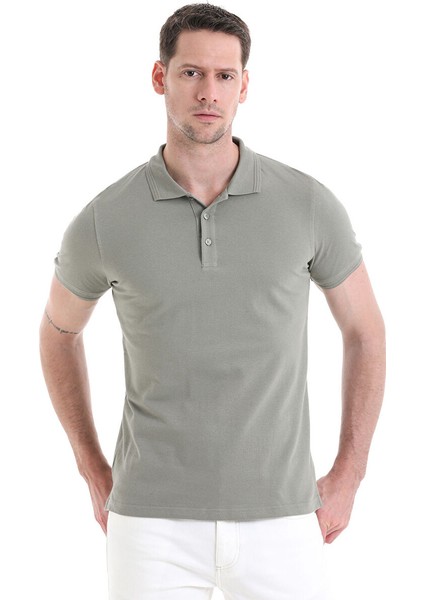 Vetiver Gri Regular Fit Düz 100% Pamuklu Polo Yaka Tişört