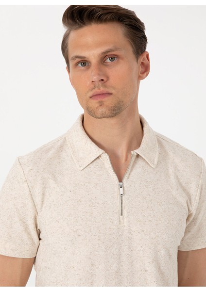 Bej Erkek Slim Fit Jakarlı Polo T-Shirt Delıne fiyatları