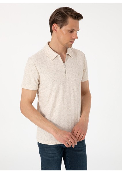 Bej Erkek Slim Fit Jakarlı Polo T-Shirt Delıne modelleri