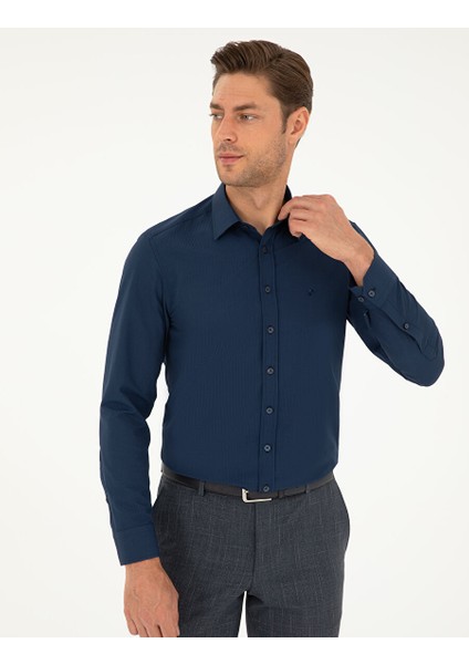 Lacivert Slim Fit Uzun Kollu Gömlek