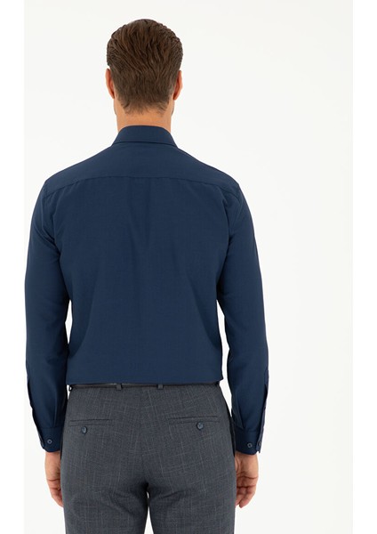 Lacivert Slim Fit Uzun Kollu Gömlek