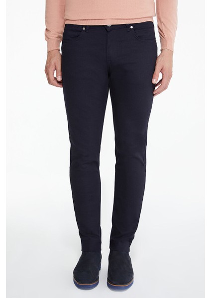 Lacivert Slim Fit Düz Pamuklu 5 Cep Kot Pantolon