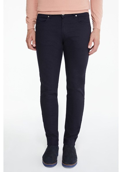 Lacivert Slim Fit Düz Pamuklu 5 Cep Kot Pantolon