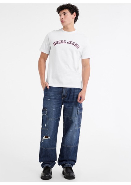 Beyaz Erkek Regular Fit Desenli T-Shirt M5RI75K8FQ4G011 Gj Ss Cn Reg Colle