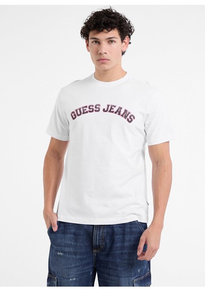 Beyaz Erkek Regular Fit Desenli T-Shirt M5RI75K8FQ4G011 Gj Ss Cn Reg Colle