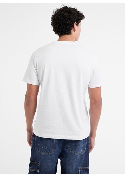 Beyaz Erkek Regular Fit Desenli T-Shirt M5RI75K8FQ4G011 Gj Ss Cn Reg Colle