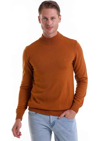 Camel Regular Fit Düz Yarım Balıkçı Yaka Triko Kazak