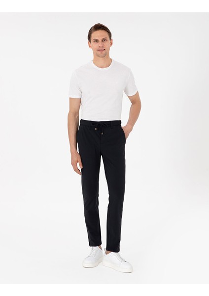 Lacivert Slim Esnek Jogger Fit Kanvas Pantolon