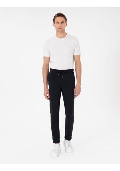 Lacivert Slim Esnek Jogger Fit Kanvas Pantolon
