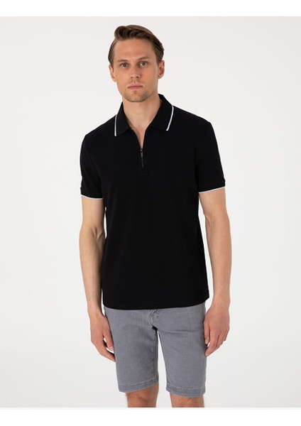 Siyah Slim Fit Polo Yaka Tişört