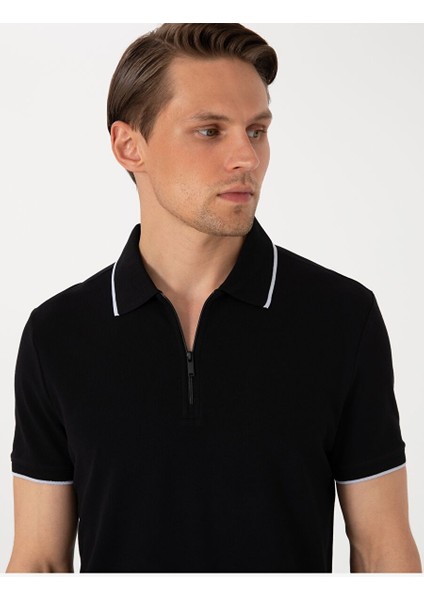 Siyah Slim Fit Polo Yaka Tişört fiyatları