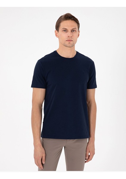 Beyaz-Lacivert-Siyah 3'lü Slim Fit %100 Pamuk Bisiklet Yaka Basic Tişört Paketi fırsatları