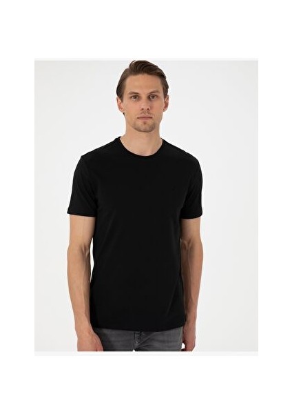 Beyaz-Lacivert-Siyah 3'lü Slim Fit %100 Pamuk Bisiklet Yaka Basic Tişört Paketi