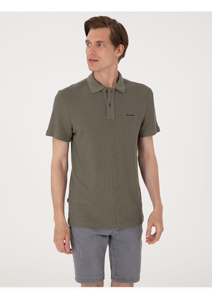 Haki Slim Fit Örme Dokulu Polo Yaka Tişört modelleri