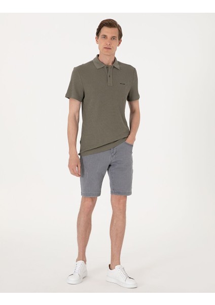 Haki Slim Fit Örme Dokulu Polo Yaka Tişört indirimleri