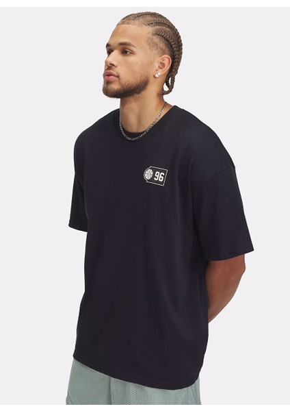 Siyah Erkek Loose Fit Baskılı T-Shirt 1390191-001 Ua M Hwt Hoops Courtsid