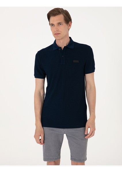 Lacivert Slim Fit Örme Dokulu Polo Yaka Tişört modelleri