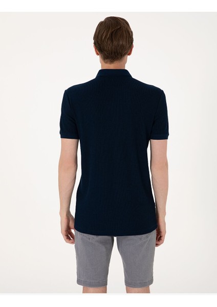 Lacivert Slim Fit Örme Dokulu Polo Yaka Tişört indirimleri