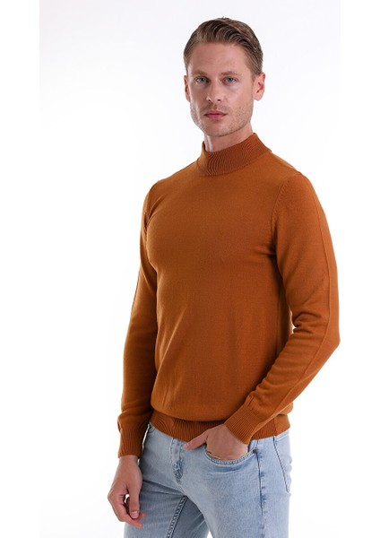 Camel Regular Fit Düz Yarım Balıkçı Yaka Triko Kazak