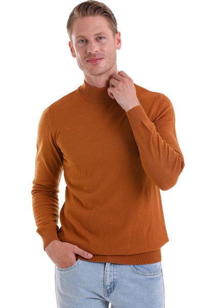 Camel Regular Fit Düz Yarım Balıkçı Yaka Triko Kazak