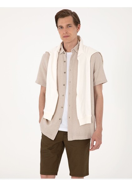 Bej Comfort Fit Kısa Kollu Gömlek modelleri