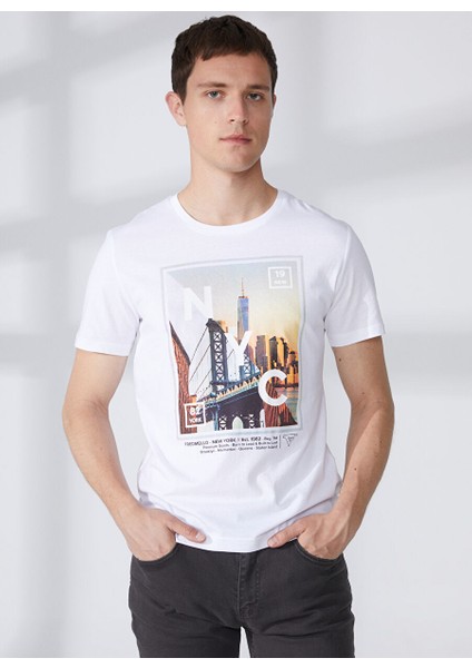 Bisiklet Yaka Beyaz Erkek T-Shirt FM23S37TGWHITE