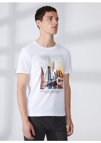 Bisiklet Yaka Beyaz Erkek T-Shirt FM23S37TGWHITE fiyatları