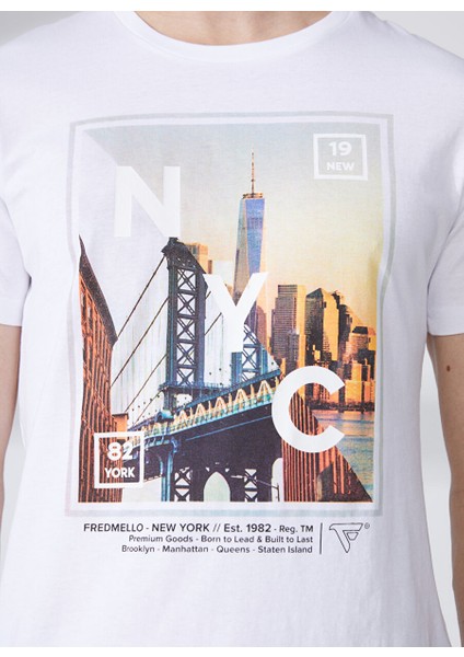 Bisiklet Yaka Beyaz Erkek T-Shirt FM23S37TGWHITE indirimleri