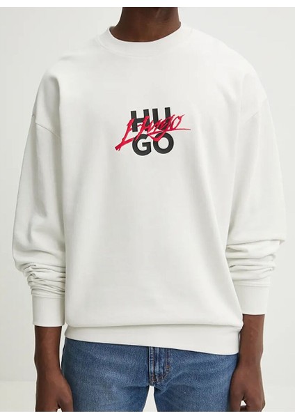 Beyaz Erkek Bisiklet Relaxed Düz Sweatshirt 50521081_DLOGONTY