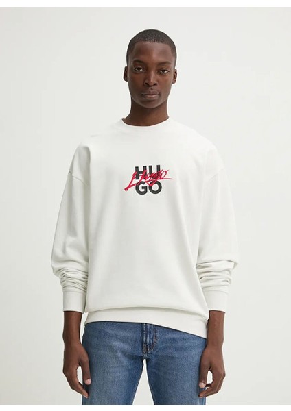 Beyaz Erkek Bisiklet Relaxed Düz Sweatshirt 50521081_DLOGONTY