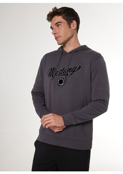 Antrasit Erkek Kapüşon Basic Baskılı Sweatshirt M4WM-SWT-1529